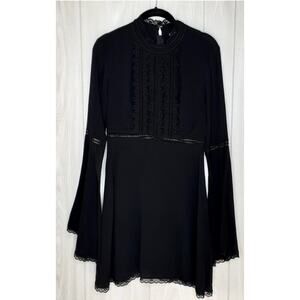 Ladies For Love & Lemons Willow Black Mini Dress Bell Sleeves Size Medium Lace